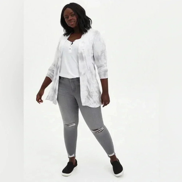 Torrid Grey Tie Dye Super Soft Boyfriend Cardigan Open Front Size 00 M Medium - Picture 6 of 6